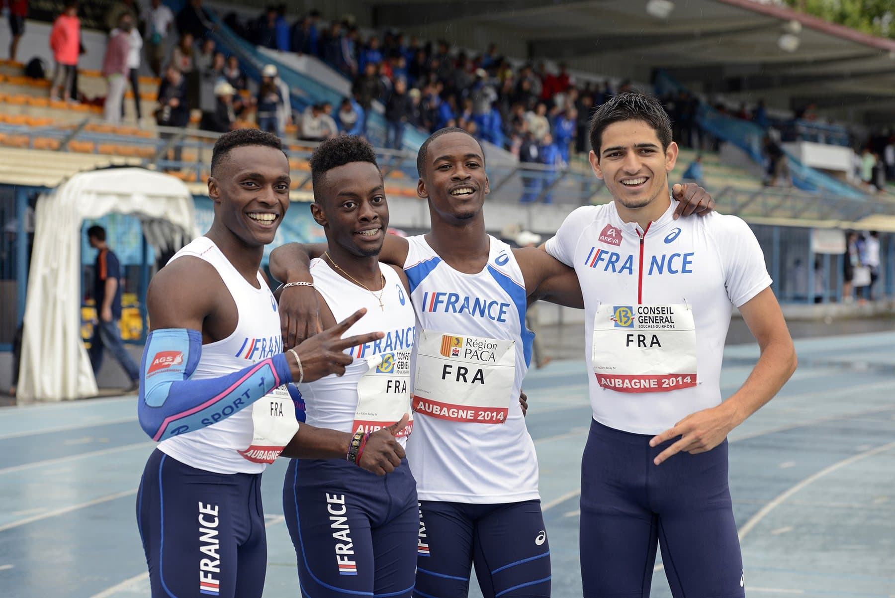 Le relais 4 × 400 m de l’équipe de France, médaillé d’or aux Championnats de la Méditerranée